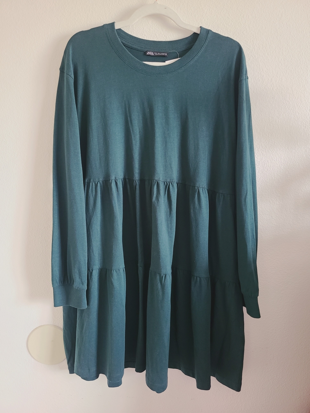 Zara Dark Green Tiered Long Sleeve Dress